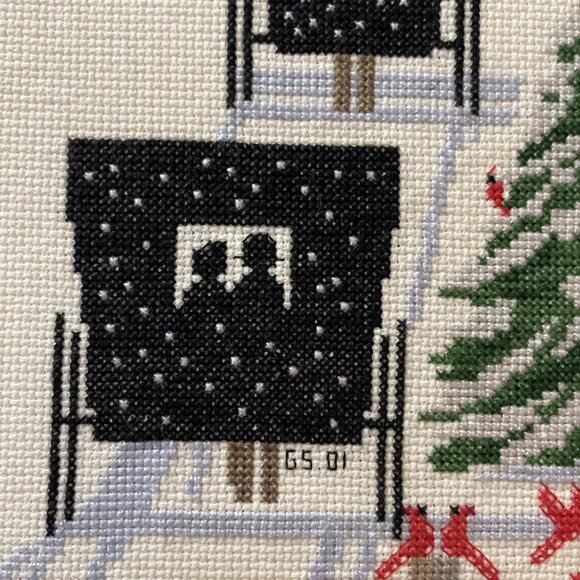 Vintage Cross Stitch Holiday Memories Sampler Framed Wall Art Carriages Trees - Picture 5 of 8